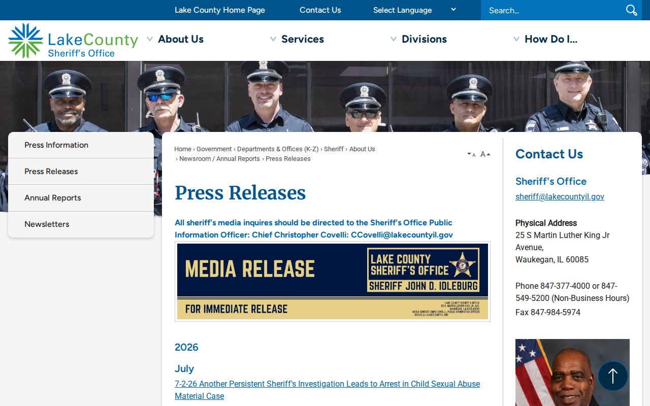 Lake County arrest news in official Sheriff press releases