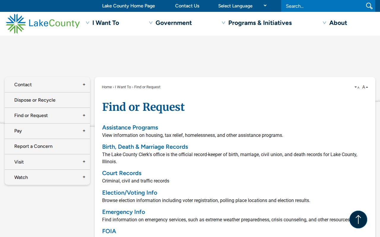 Lake County criminal records Find or Request directory