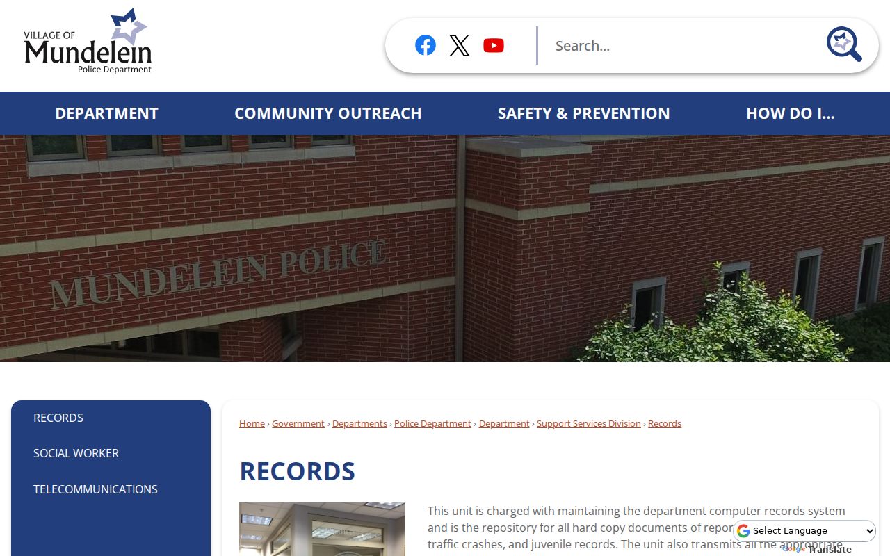 Mundelein criminal records police Records Unit