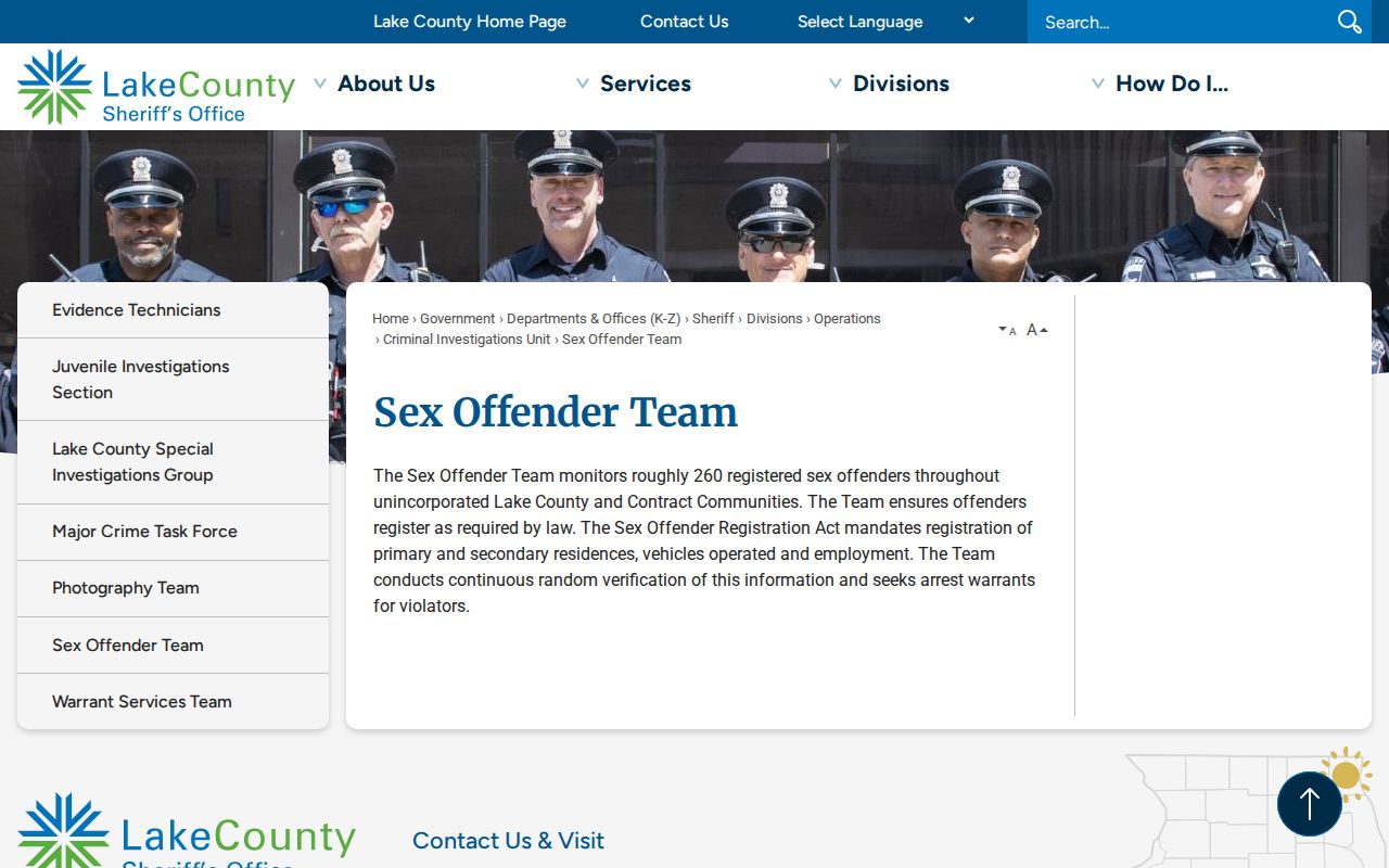 Lake County Sheriff Sex Offender Team information page