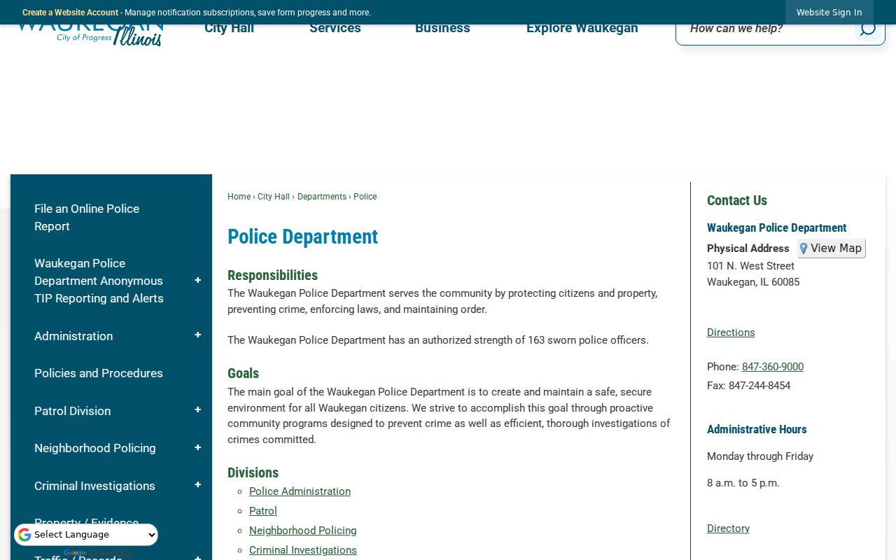 Waukegan criminal records Police Department information
